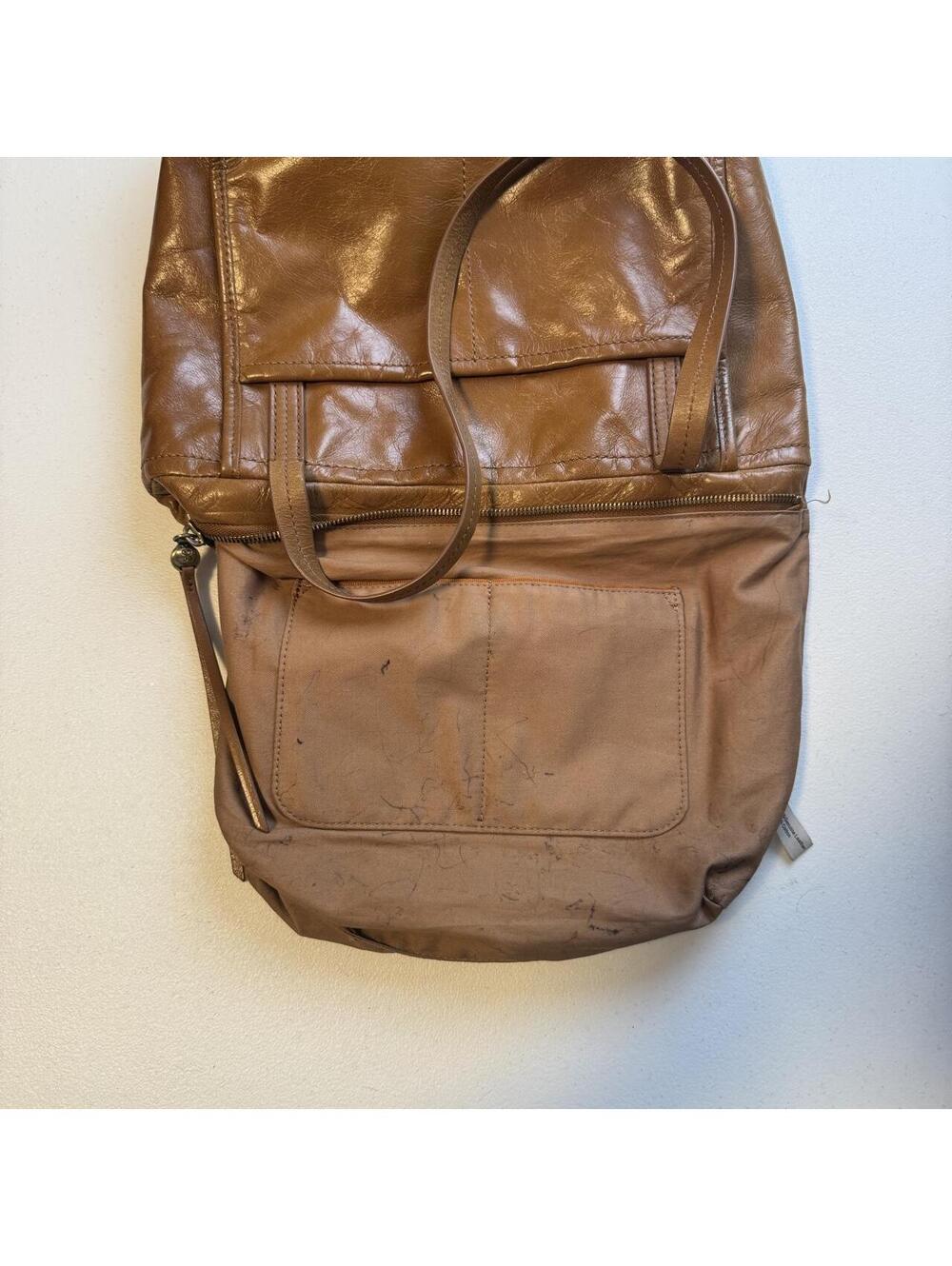 90s Hobo minimalist Tan Leather Shoulder Tote Bag - Picture 7 of 7